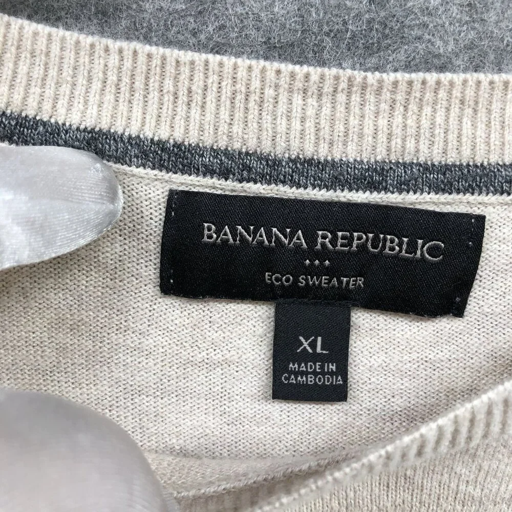 Banana Republic Eco Sweater Men XL Crewneck Lightweight Beige Cream Cotton Blend